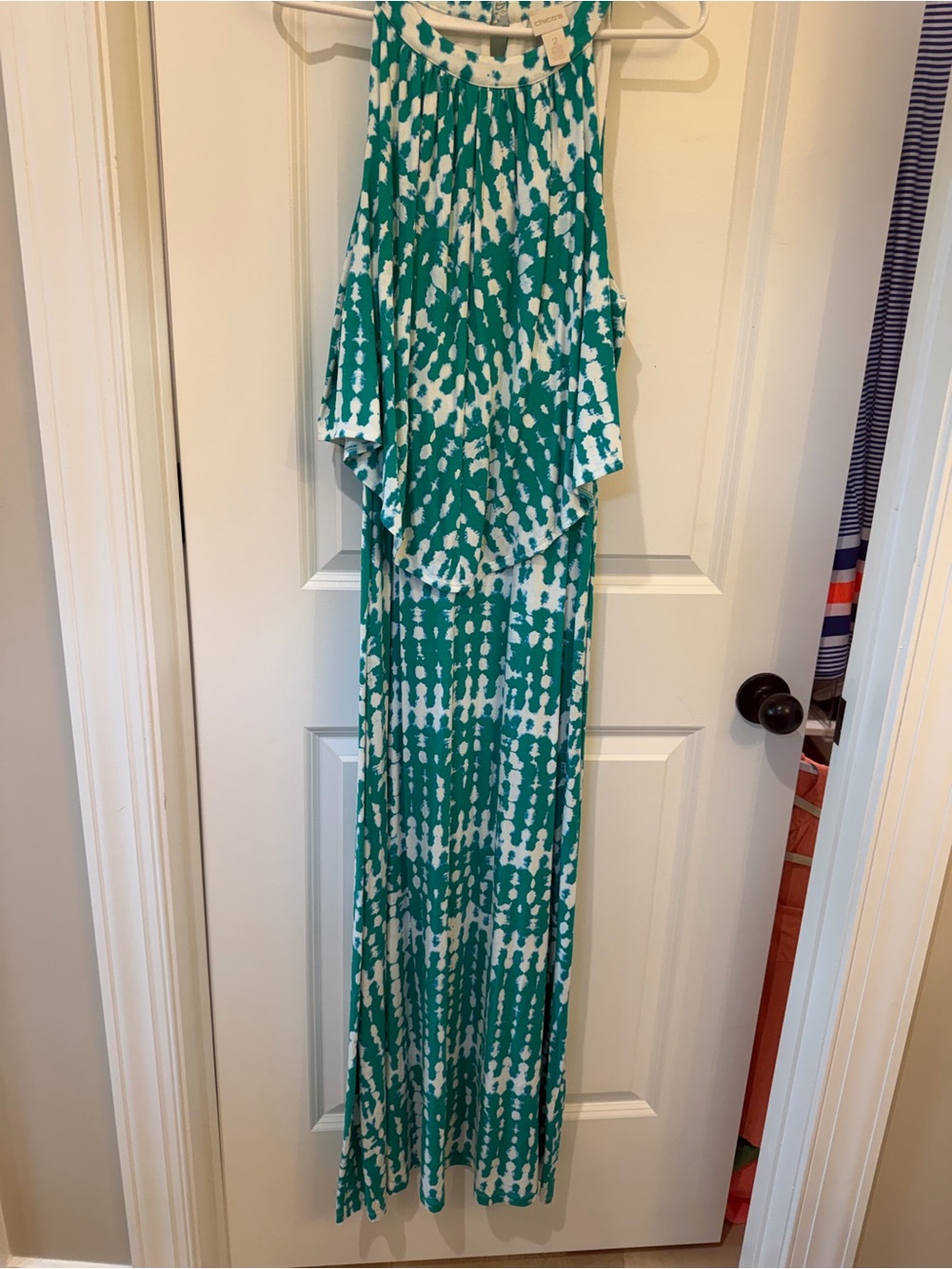 Chico's Green and White Tie-Dye Maxi Dress NWT